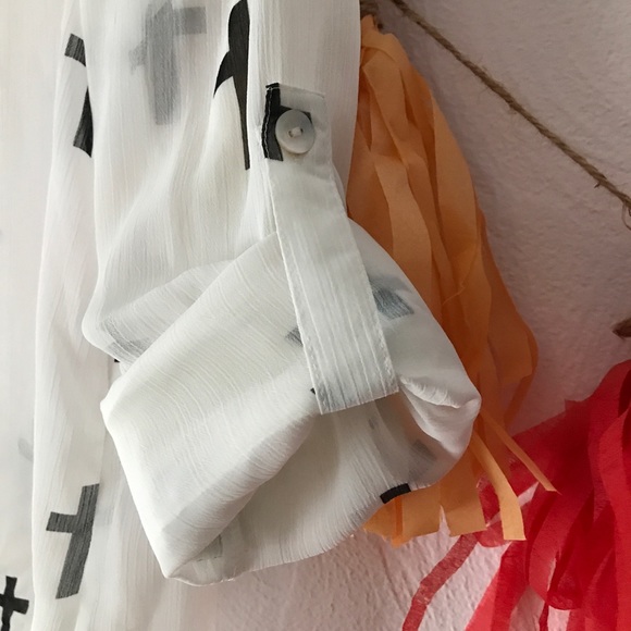 About a Girl white sheer button-up with crosses XS - Picture 2 of 6